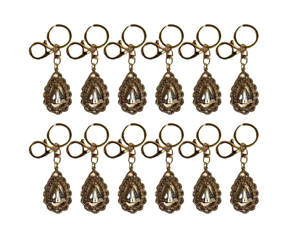 GOLDEN KEYCHAIN LEAF APPARITIONS WITH RHINESTONES-Set of 12