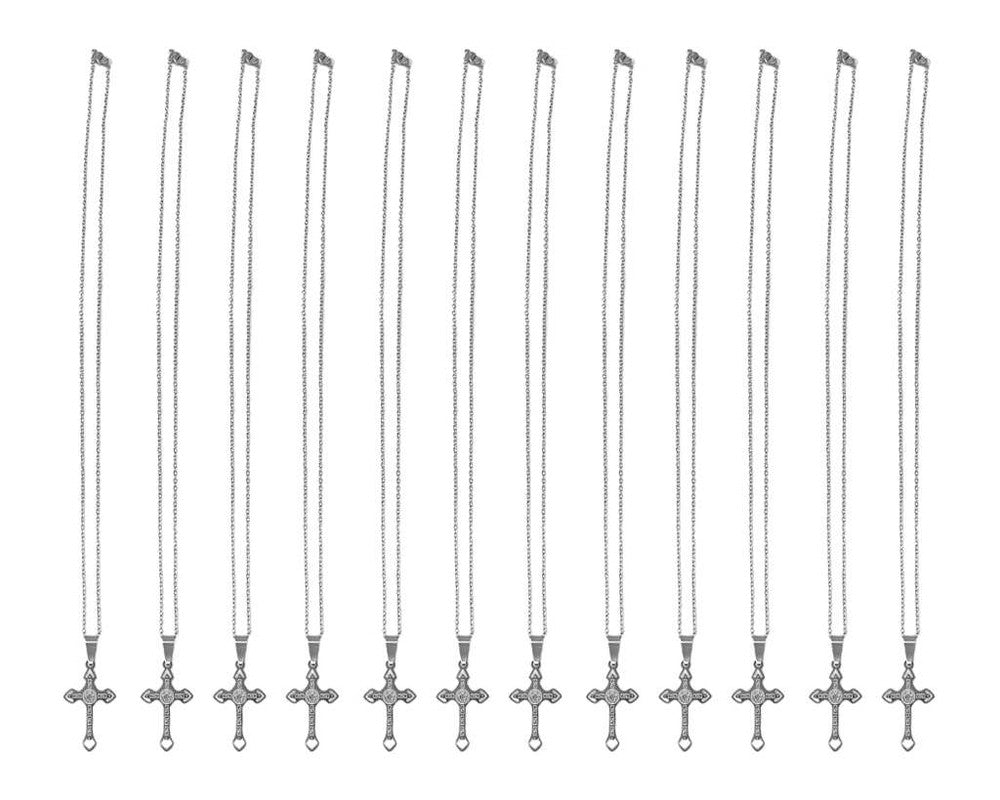 SILVER CROSS NECKLACE WITH HEART- Set of 12