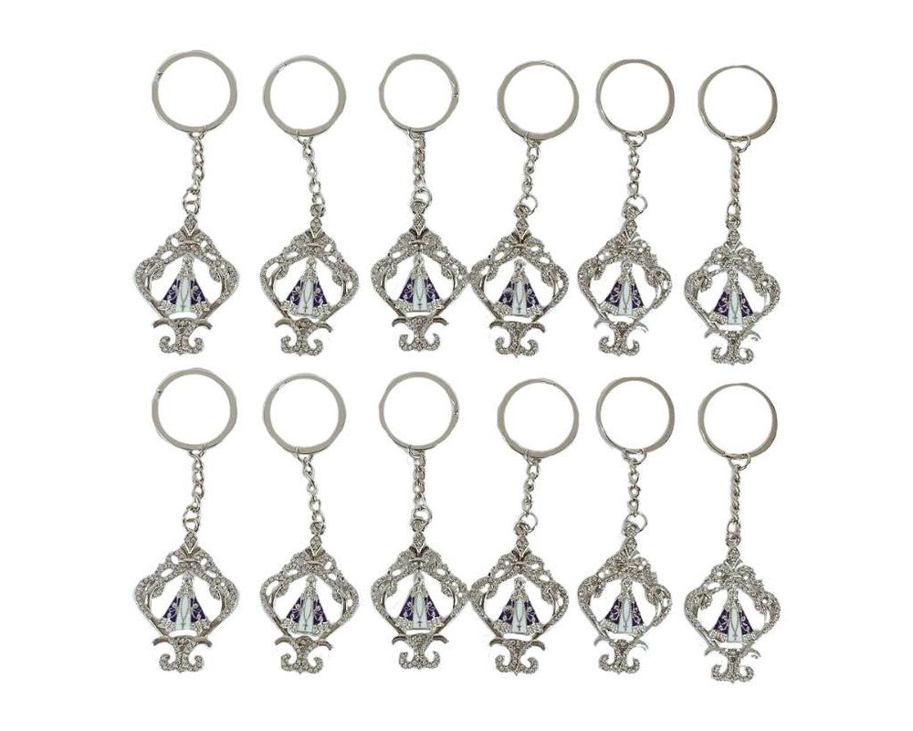 SILVER KEYCHAIN CROWN O. LADY APPARITIONS – Set of 12