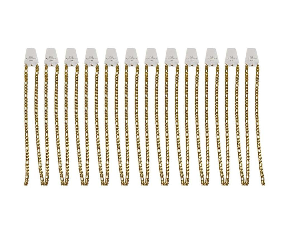 GOLDEN STAINLESS STEEL CHAIN FÍGARO 2.0 MM / 60 CM – Set of 12