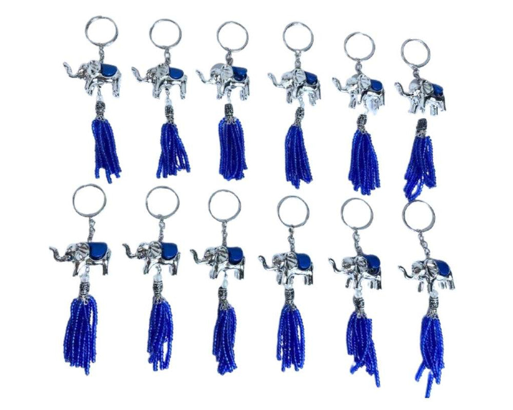 BLUE KEYCHAIN ELEPHANT WITH BEADS-Set of 12
