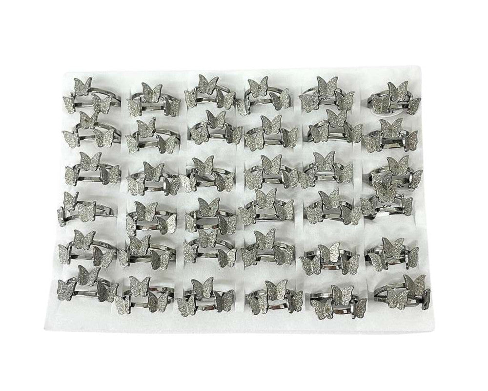 SILVER STAINLESS STEEL RING 3 BUTTERFLY DIAMOND- Set of 36