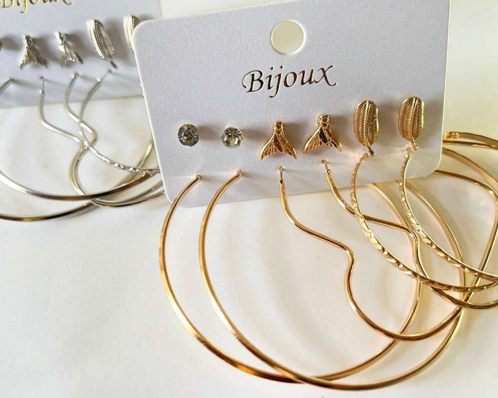 FEATHER AND HOOP EARRINGS SET – Set of 12