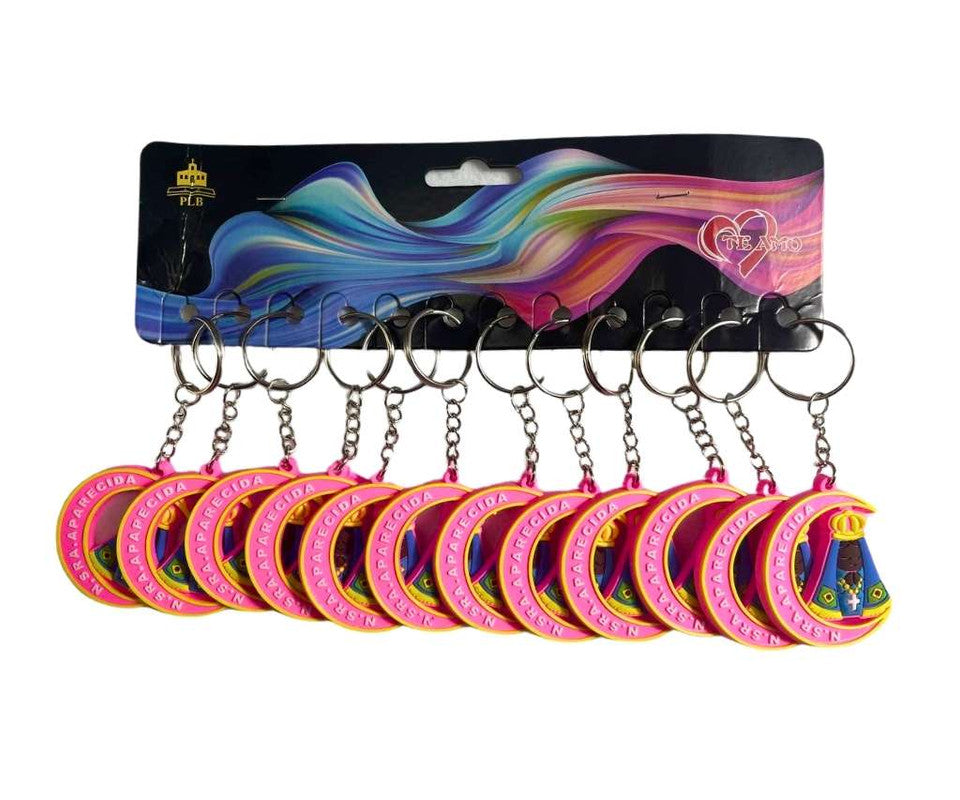 PINK RUBBER MOON OUR LADY APPARITION KEYCHAIN – Set of 12