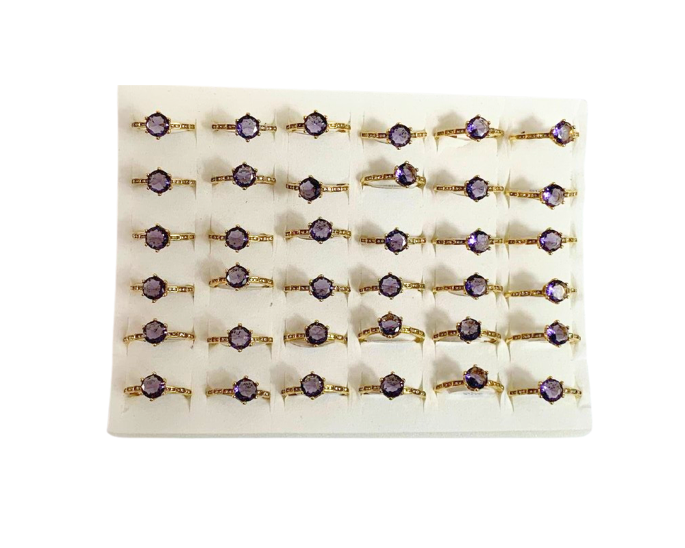 PREMIUM GOLDEN STAINLESS STEEL ROUND PURPLE STONE WITH STRASS RING- Set of 36