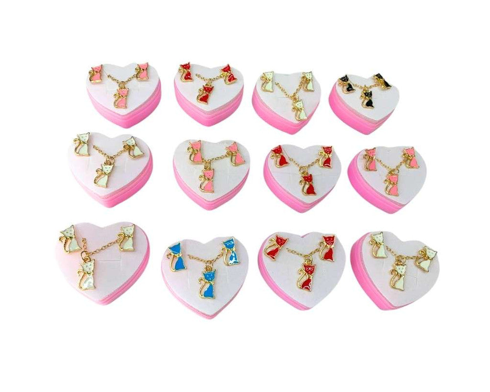 COLORFUL SET EARRING AND NECKLACE CATS – Set of 12