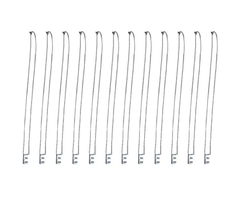 SILVER STAINLESS STEEL NECKLACE LETTER E – Set of 12