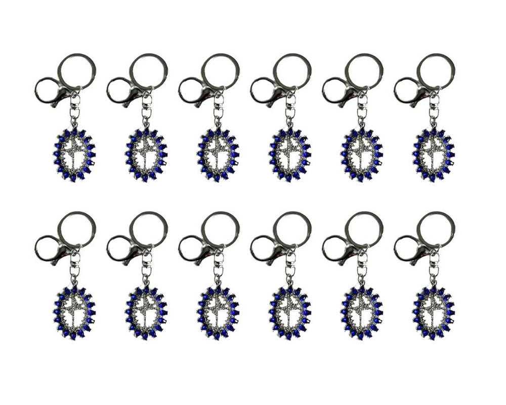 SILVER STAINLESS STEEL KEYCHAIN (FAITH/ FE)WITH BLUE ROCKS- Set of 12