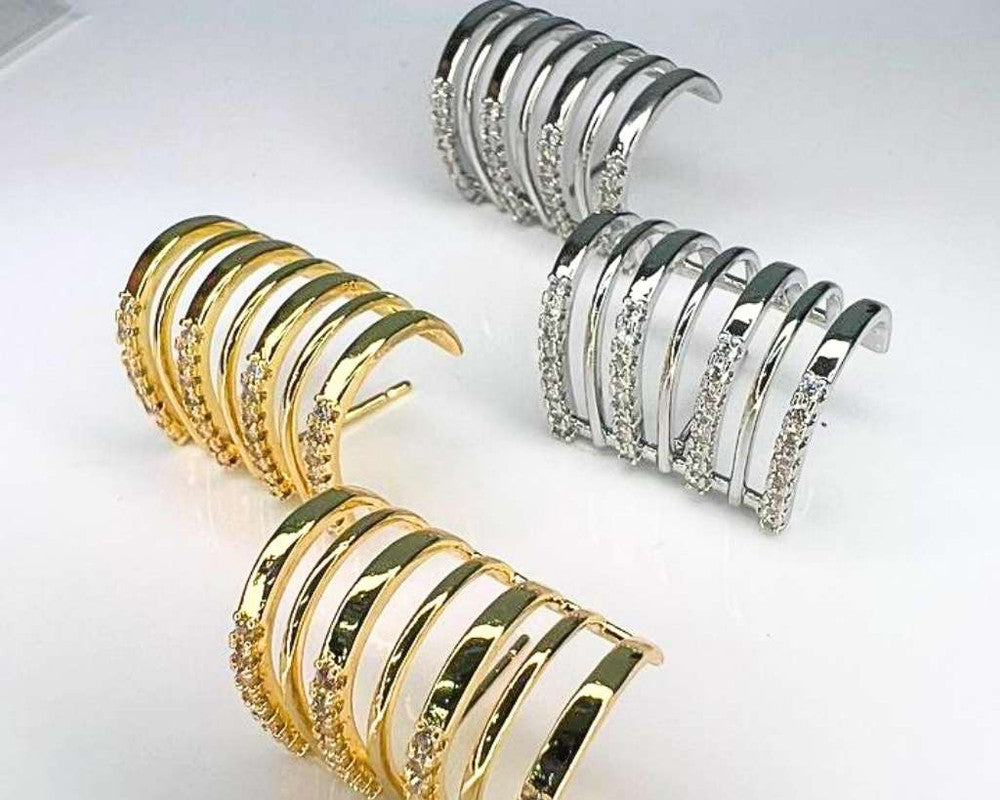 SET SILVER/GOLDEN EARRING SHELL RHINESTONES- Set of 12