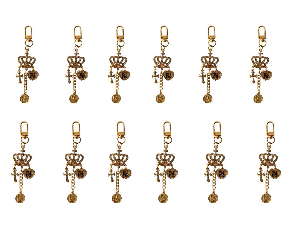 GOLDEN KEYCHAIN FAITH(FE) WITH FAITH AND CROWN- Set of 12