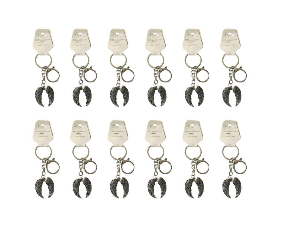 SILVER STAINLESS STEEL KEYCHAIN WINGS – Set of 12