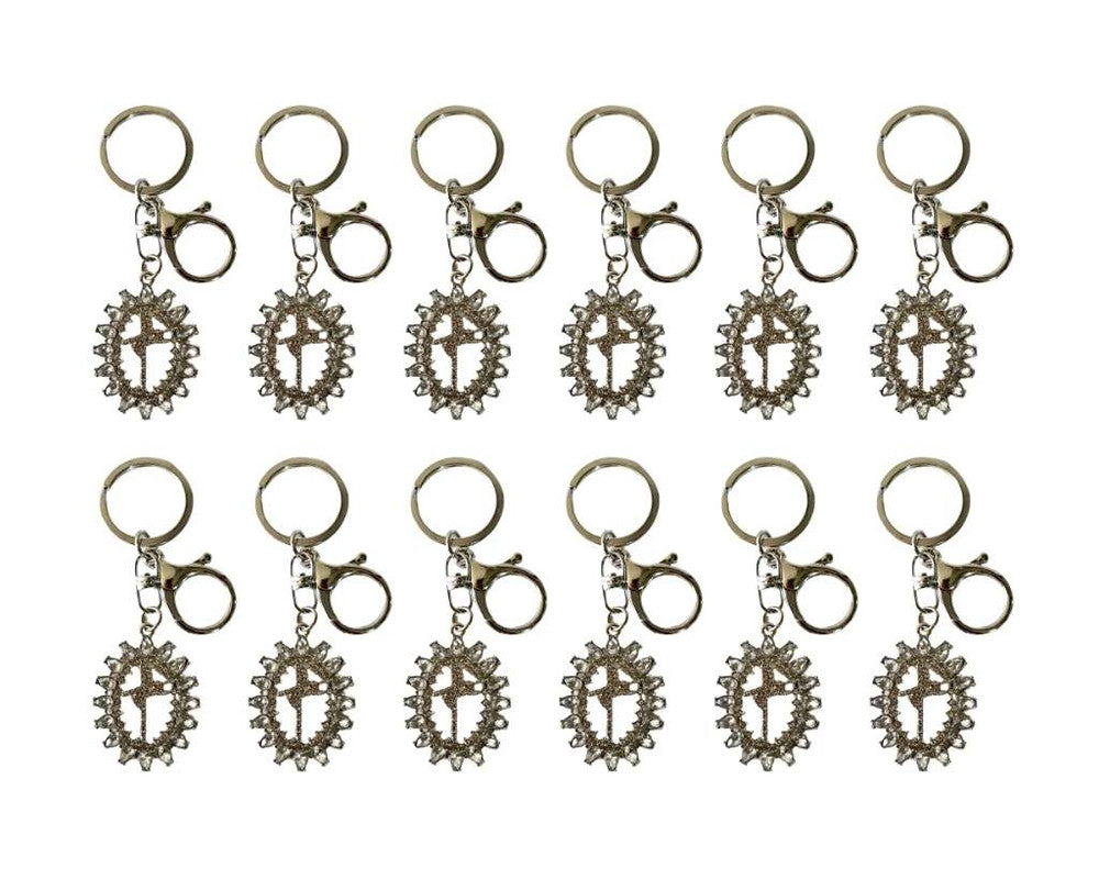 SILVER STAINLESS STEEL KEYCHAIN (FAITH/ FE)WITH ROCKS –Set of 12