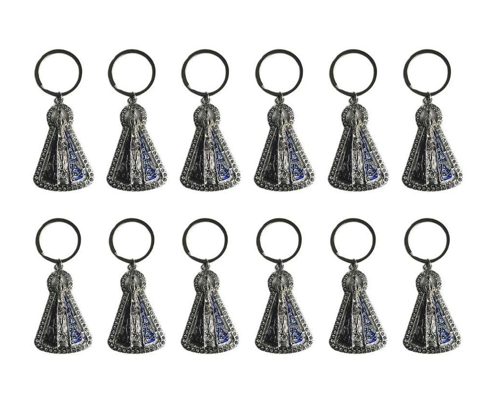 SILVER KEYCHAIN O. LADY APPARITIONS WITH RHINESTONES – Set of 12