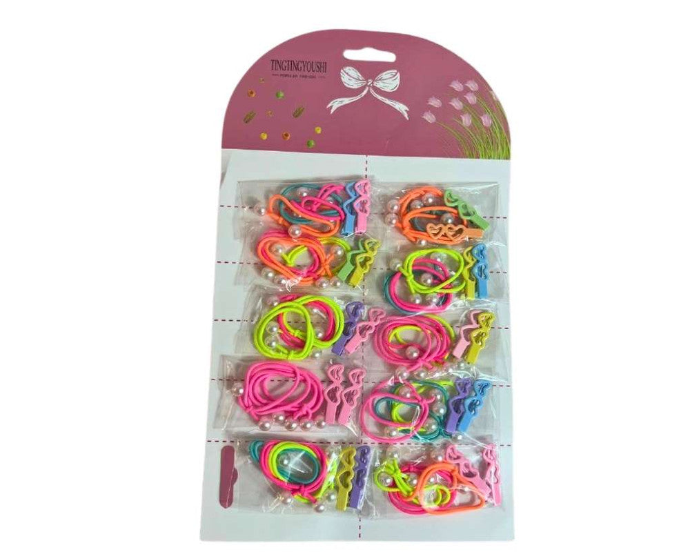 SET OF ELASTIC HEART CLIPS WITH PEARLS - Set of 10