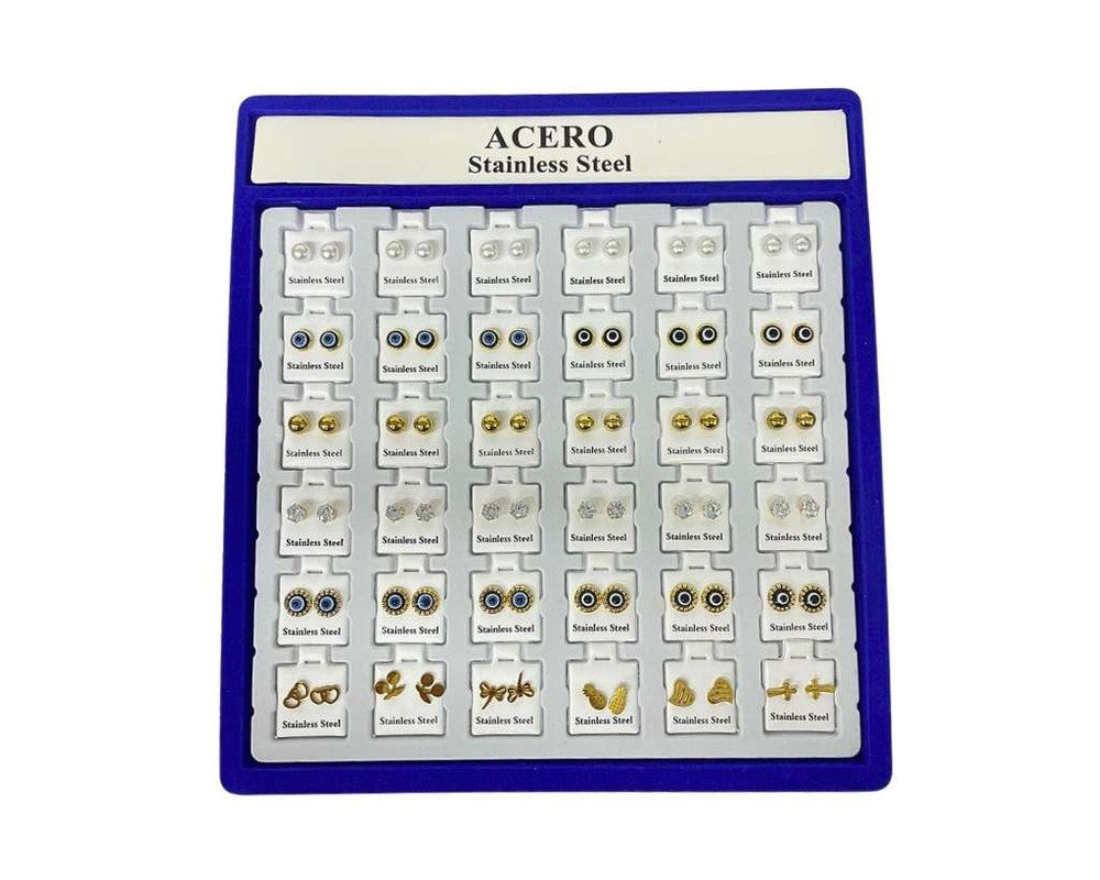 SET GOLDEN STAINLESS STEEL EARRINGS VARIOUS SHAPES- Set of 36