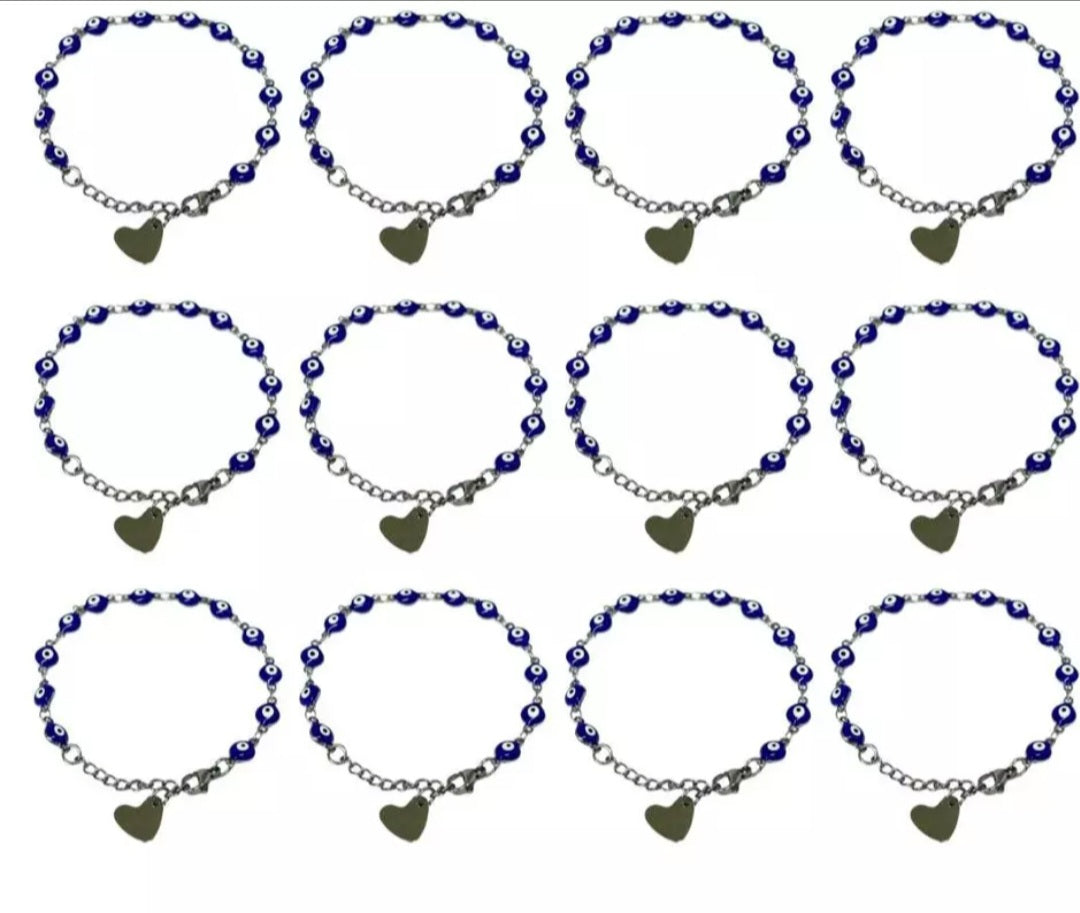 STAINLESS STEEL BRACELET EYE HEART PENDANT 6MM - Set of 12