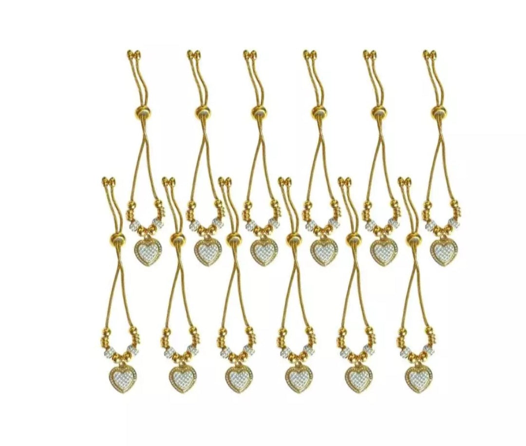 STAINLESS STEEL BRACELET CHARM W/ RHINESTONES HEART PENDANT - Set of 12