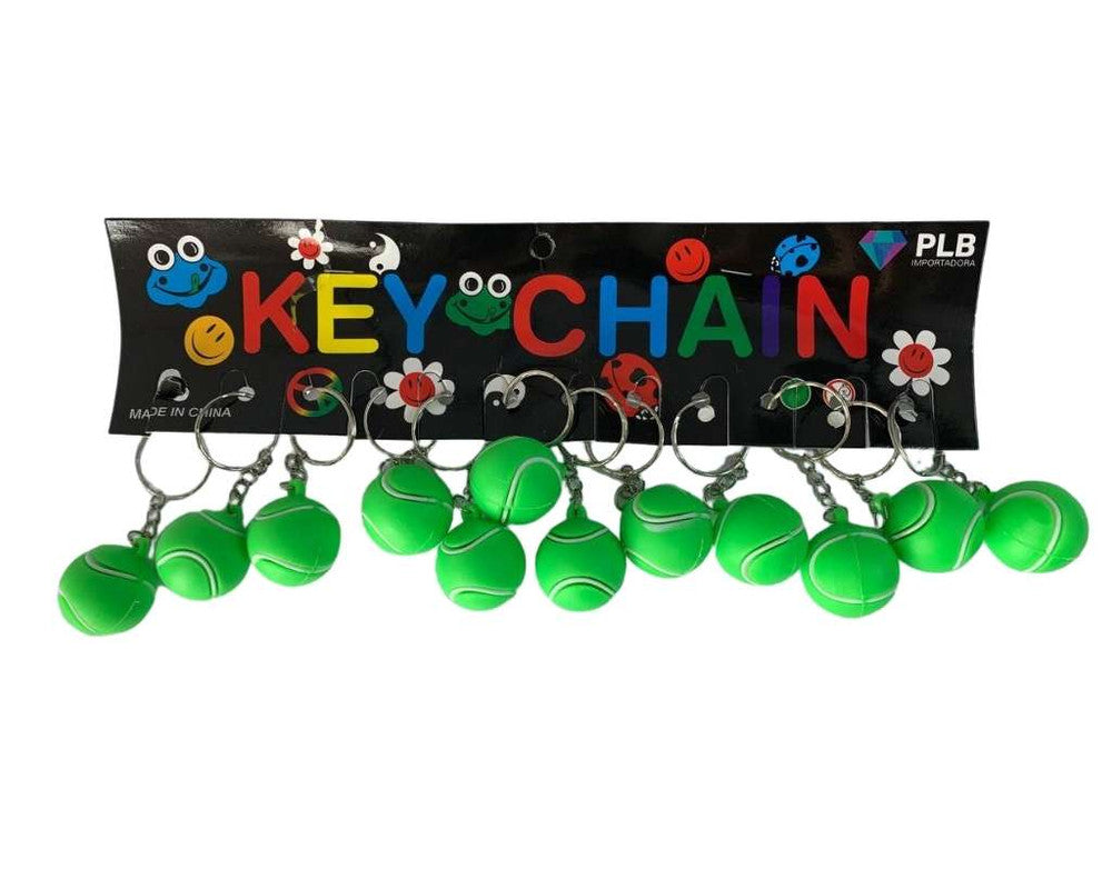 RUBBER GREEN TENNIS BALL KEYCHAIN – Set of 12