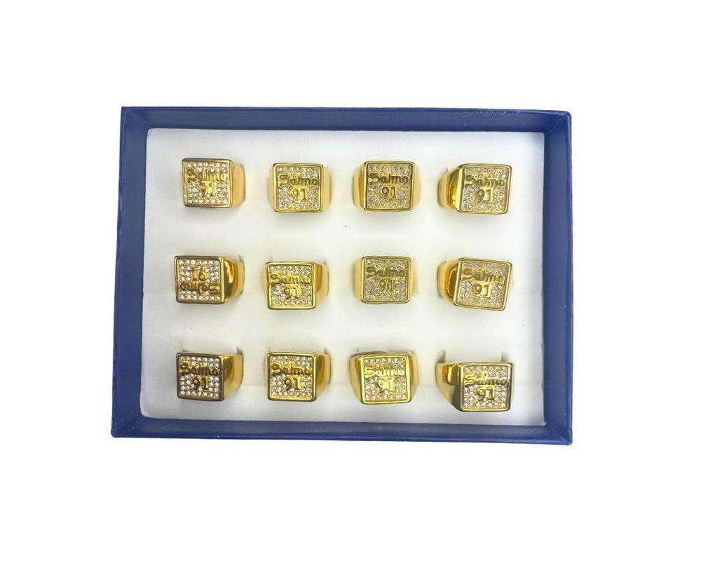 GOLDEN STAINLESS STEEL RING SALMO 91 WITH STRASS- Set of 12