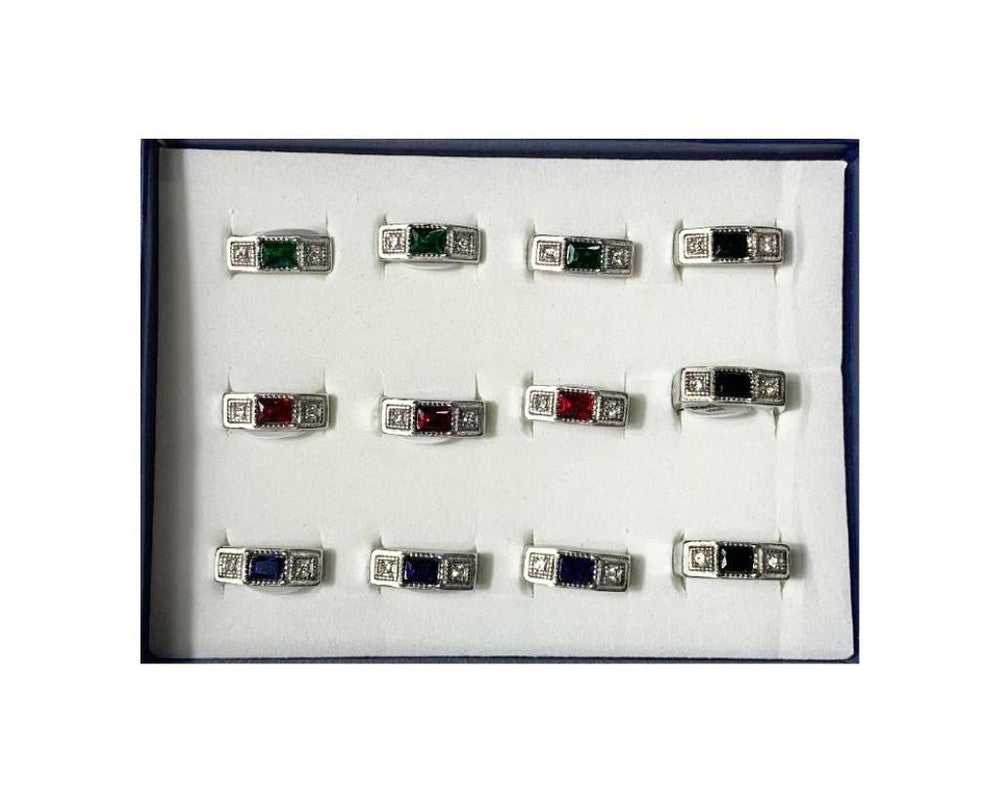 SILVER STAINLESS STEEL RING SQUARE COLORED SIGN LIBRA – Set of 12