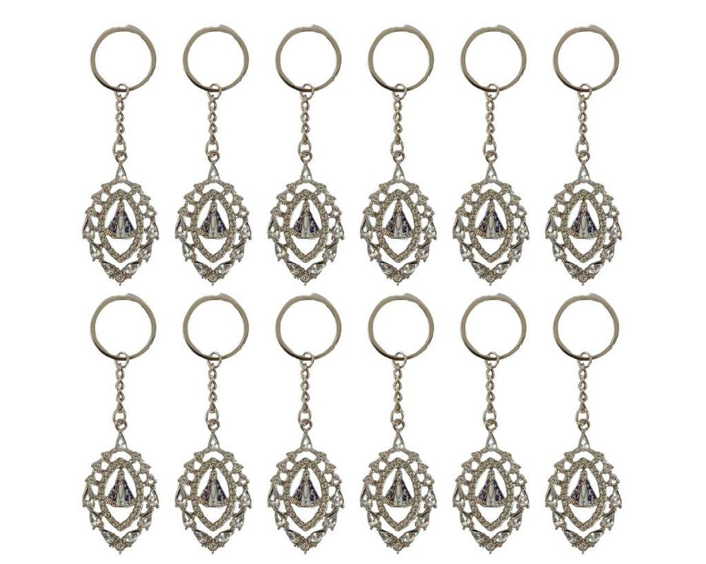 SILVER KEYCHAIN O. LADY APPARITIONS WITH RHINESTONES – Set of 12