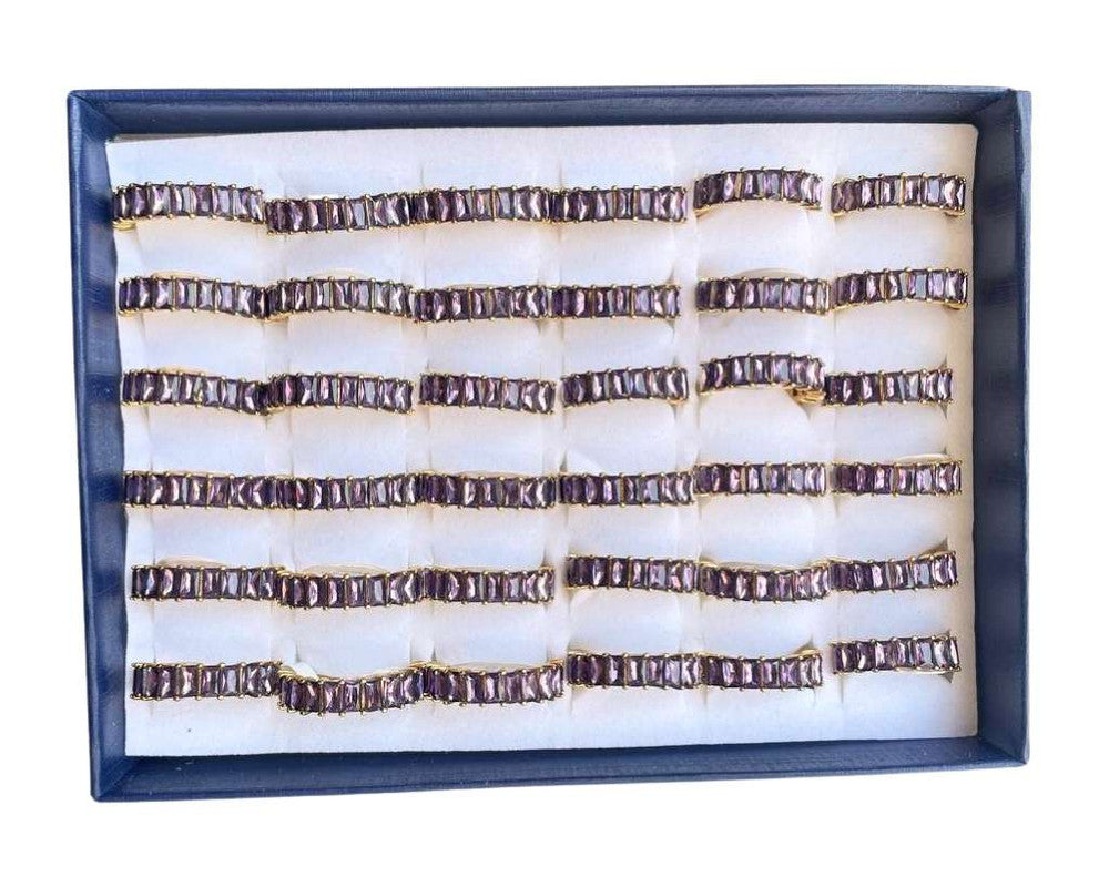 PREMIUM GOLDEN STAINLESS STEEL RING WITH PURPLE STONES – Set of 36