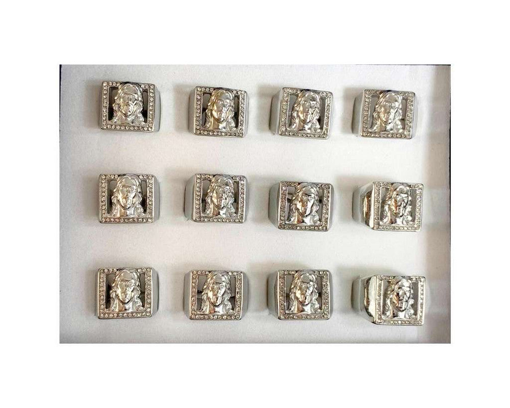 STAINLESS STEEL RING JESUS SQUARE WITH RHINESTONES – 12