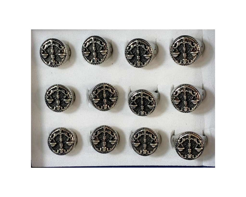 SILVER STAINLESS STEEL RING SIGN OF LIBRA – Set of 12