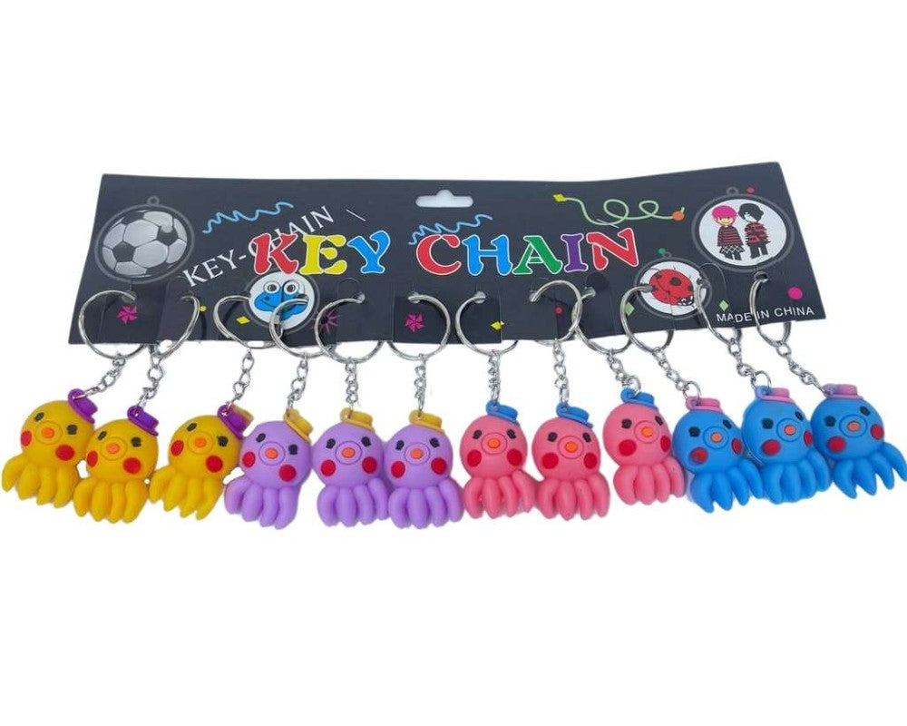 RUBBER COLORFUL OCTOPUS WITH HAT KEYCHAIN – 12