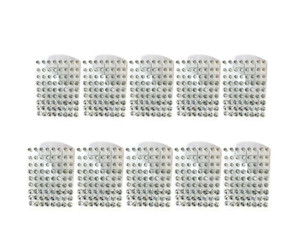 EARRINGS WITH WHITE ZIRCONIA STONE LOT A SIZES – 10 PACKS WITH 36 PAIRS EACH