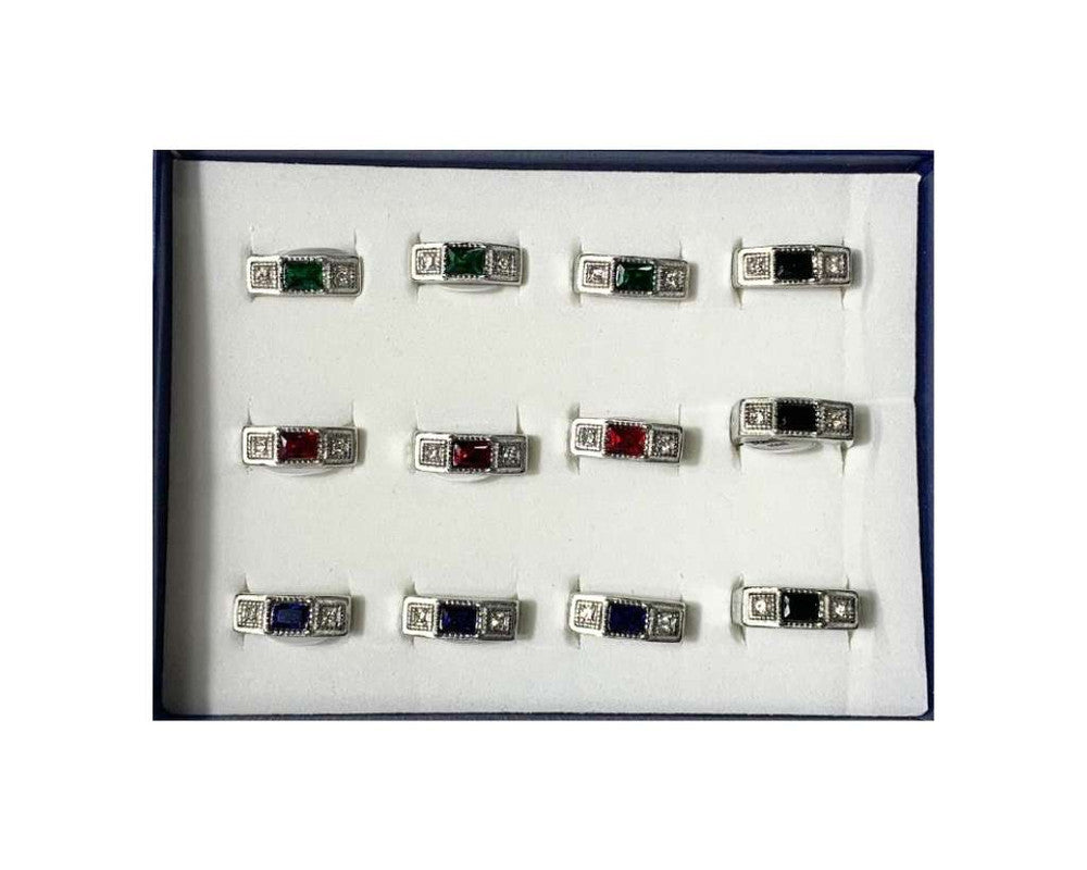 SILVER STAINLESS STEEL RING SQUARE COLORED SIGN TAURUS – Set of 12