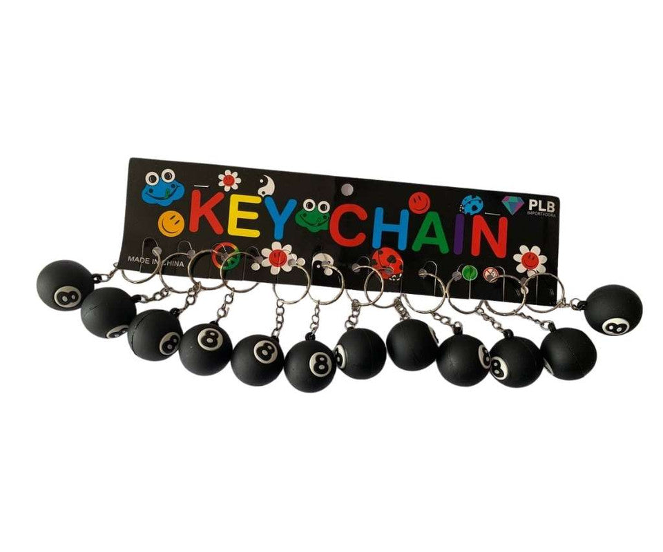 BLACK KEYCHAIN BILLIARD BALL Nº 8 – Set of 12