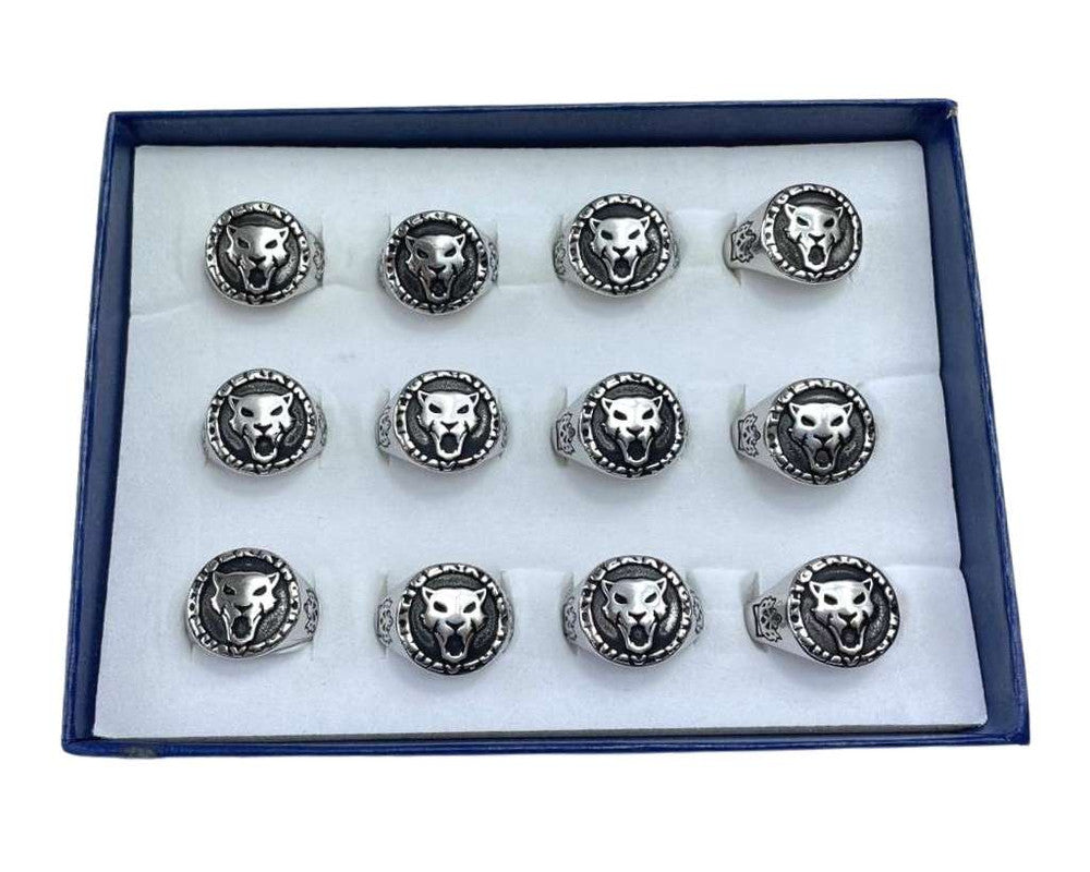 SILVER STAINLESS STEEL COLOR PANTHER RING – Set of 12