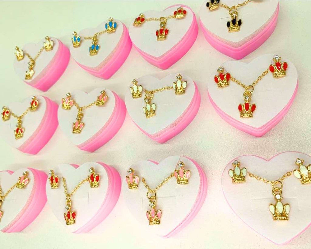 COLORFUL SET EARRING AND CROWN NECKLACE – Set of 12