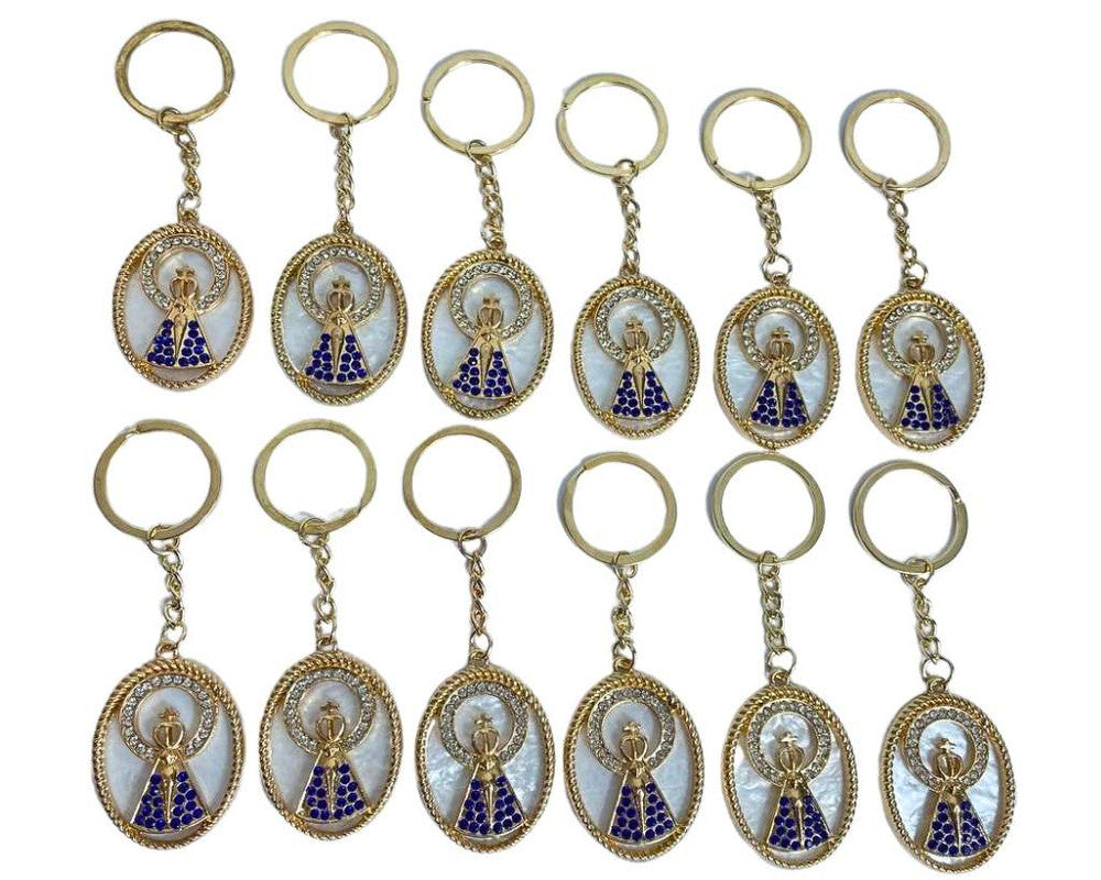 GOLDEN CIRCLE KEYCHAIN WITH O. LADY APPARITIONS RHINESTONES- Set of 12