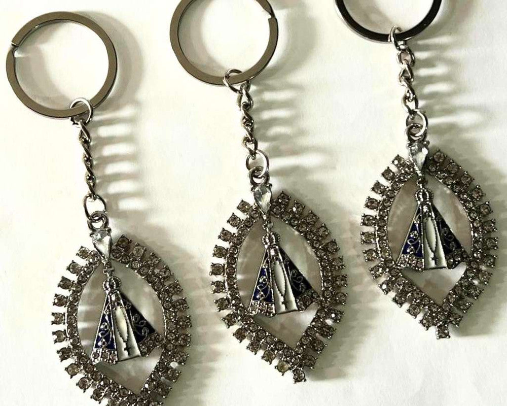 SILVER KEYCHAIN LEAF O.LADY APPARITIONS – Set of 12