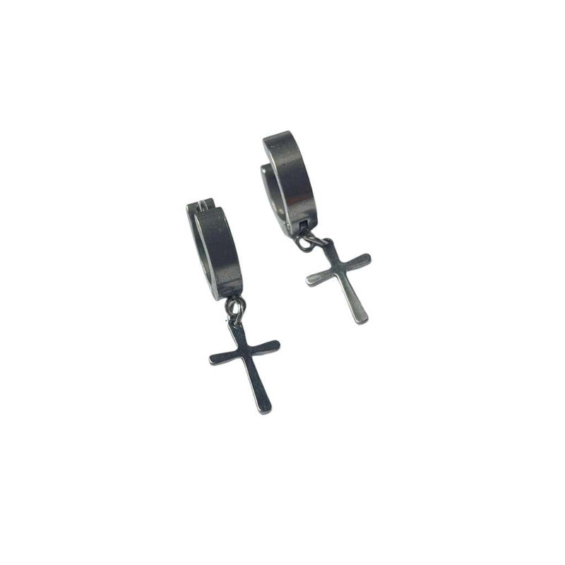 SILVER STAINLESS STEEL HOOP EARRING WITH THIN CROSS- 120 PAIRS