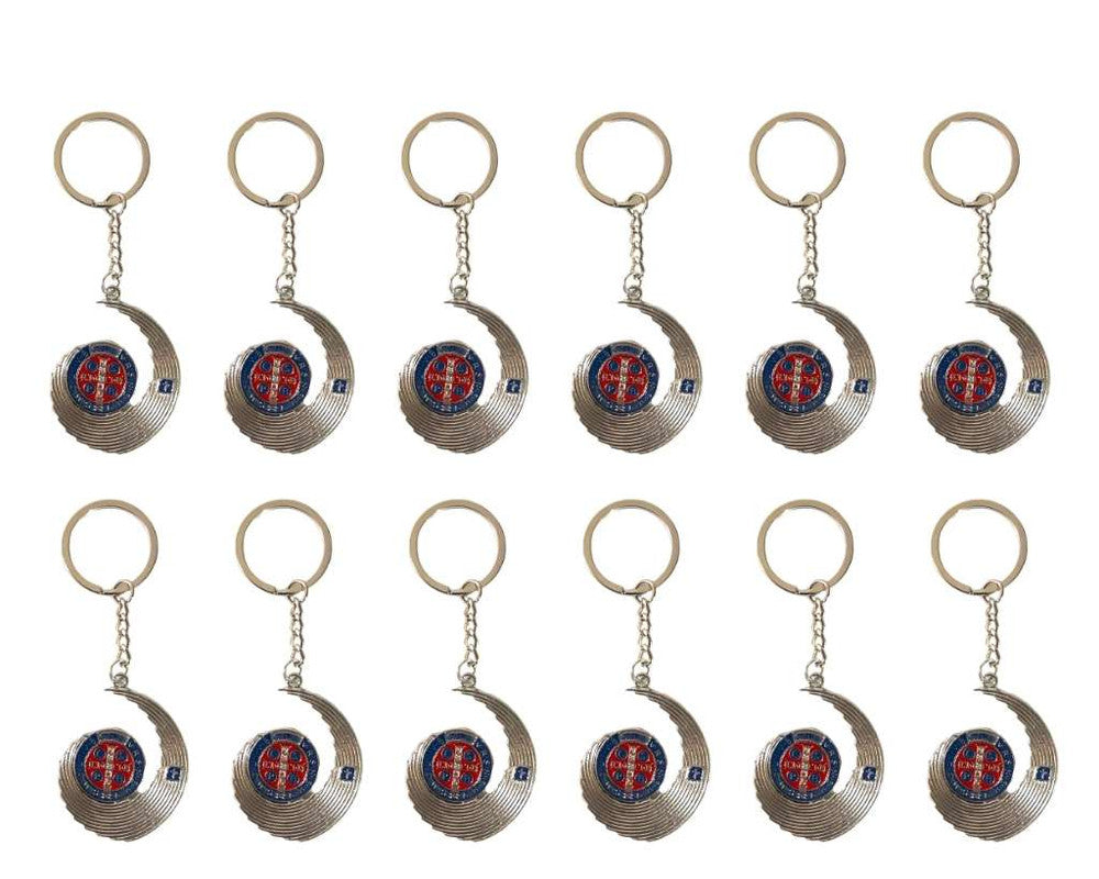 SILVER KEYCHAIN MOON MEDAL  SAINT BENEDICT – Set of 12