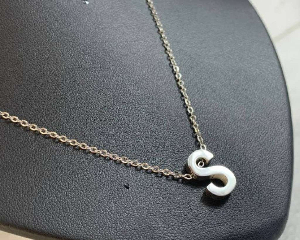 SILVER STAINLESS STEEL NECKLACE LETTER S – Set of 12