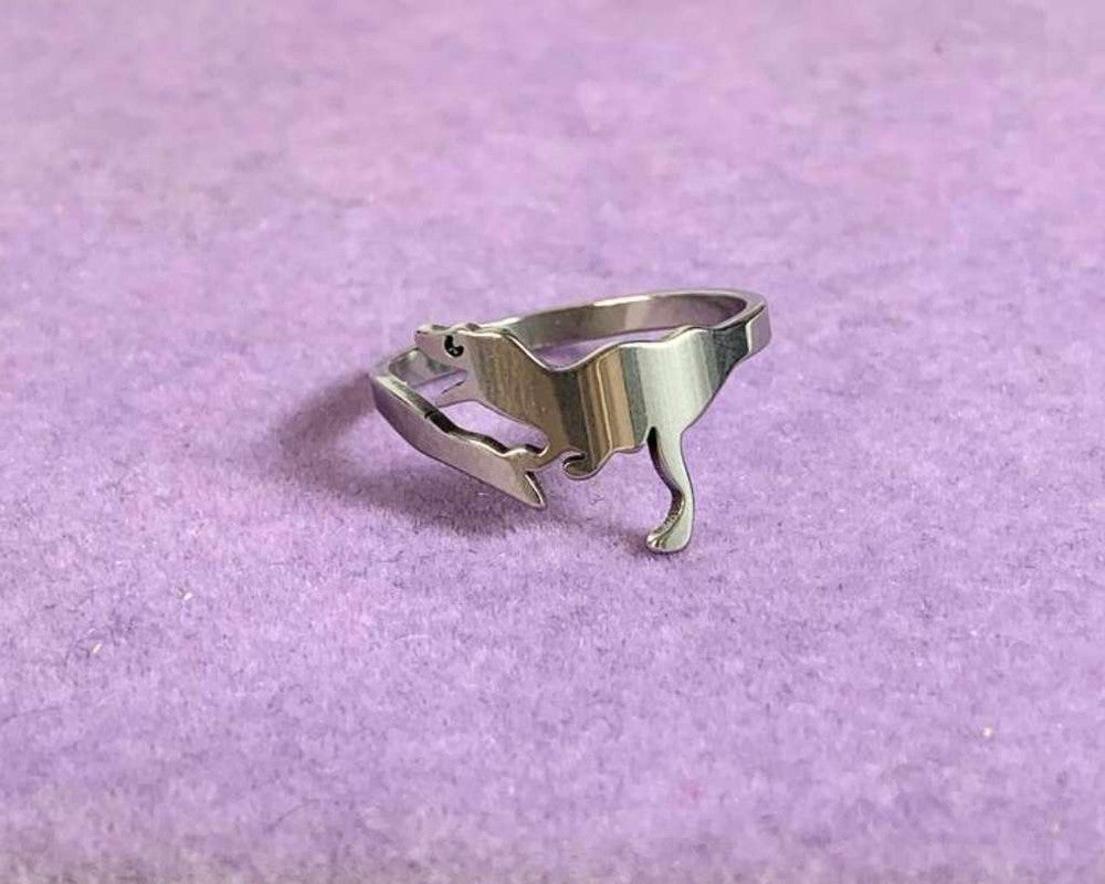 SILVER STAINLESS STEEL DINOSAUR RING  – 36