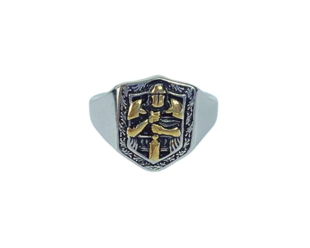 SILVER STAINLESS STEEL RING WITH GOLDEN KNIGHT- Set of 12