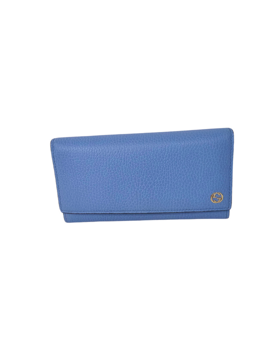 GUCCI Interlocking G Long WalletBlue Leather Women.