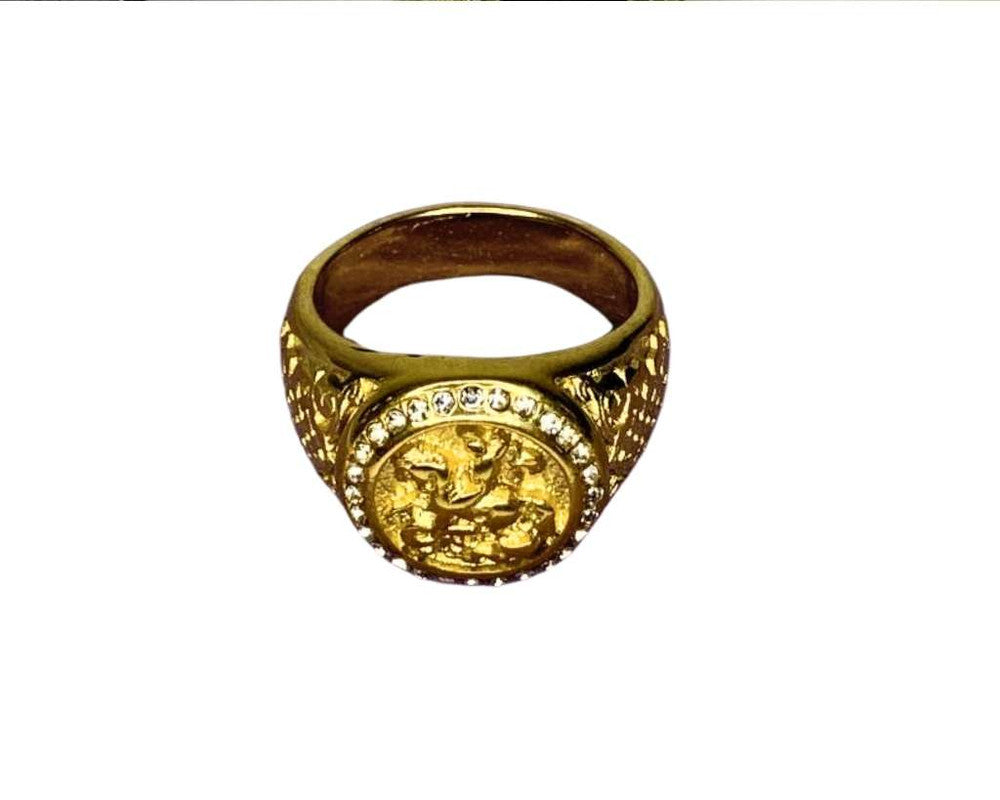 STAINLESS STEEL RING SAINT JORGE GOLDEN WITH RHINESTONES – Set of 12