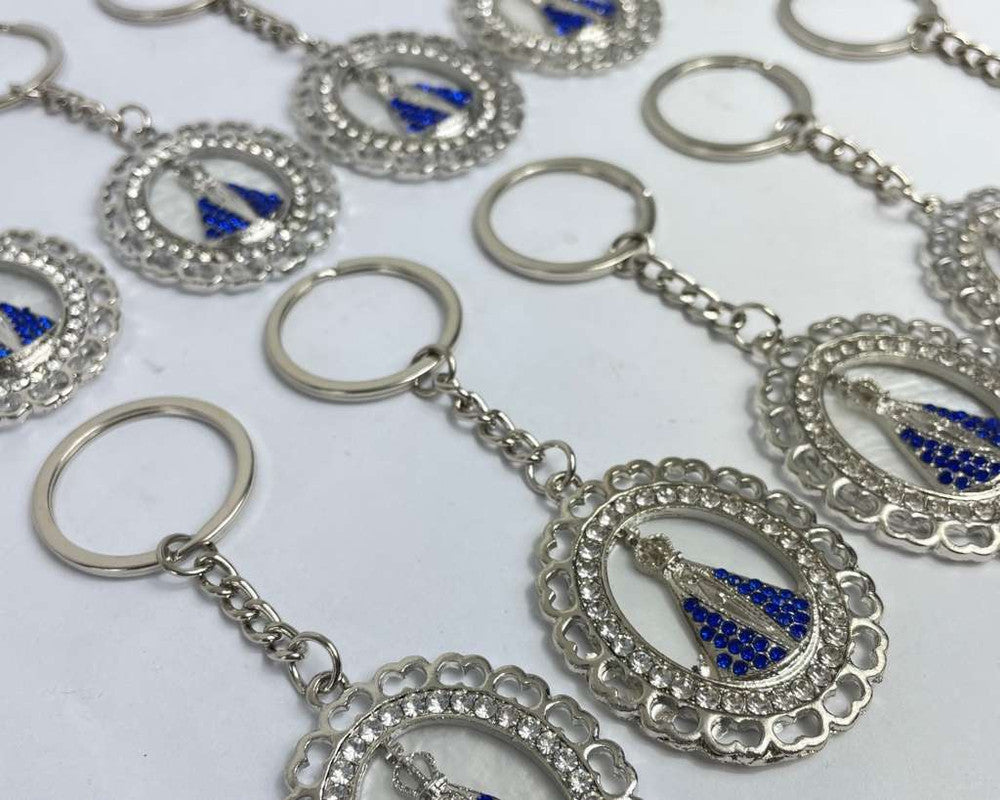 KEYCHAIN BLUE O. LADY APPARITIONS PEARLS/ RHINESTONES – Set of  12