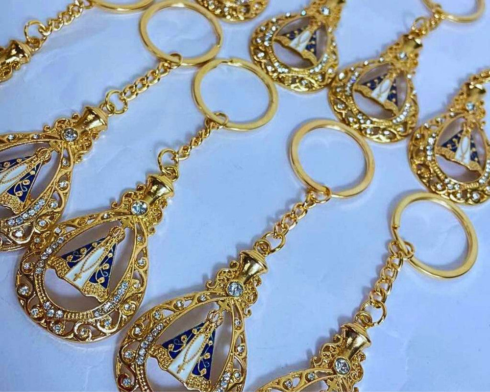 GOLDEN KEYCHAIN OUR LADY OF APARECIDA  BOTTLE- Set of 12