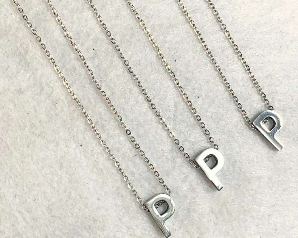 SILVER STAINLESS STEEL NECKLACE LETTER  P – Set of 12