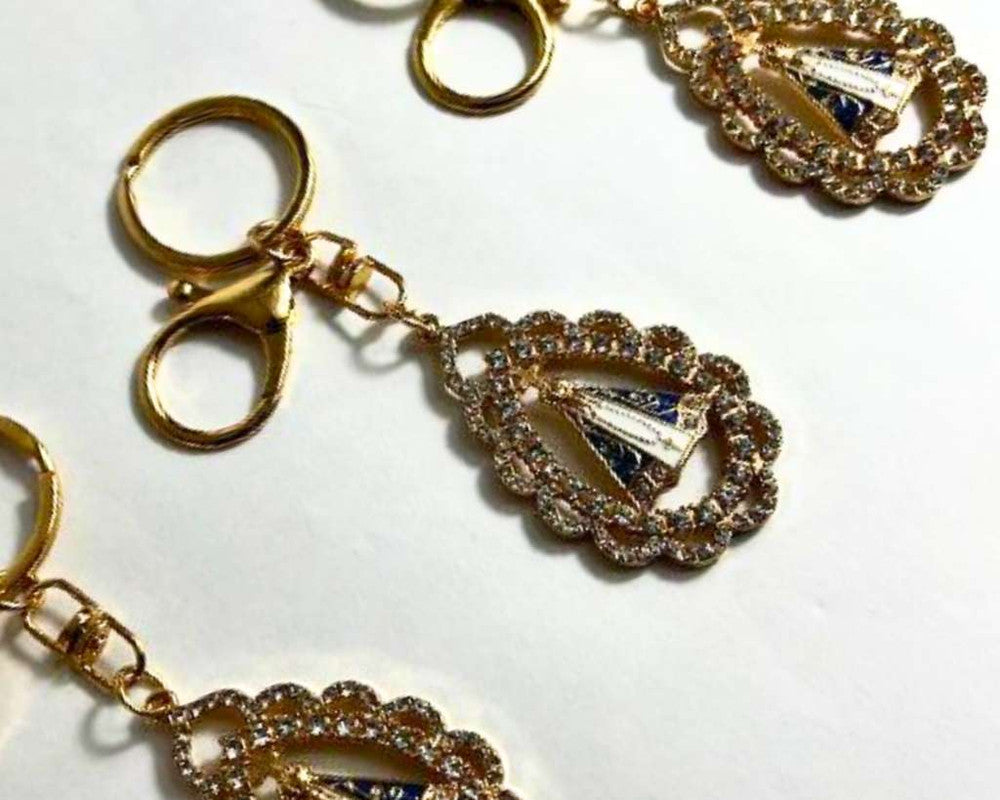 GOLDEN KEYCHAIN LEAF APPARITIONS  WITH RHINESTONES-Set of 12