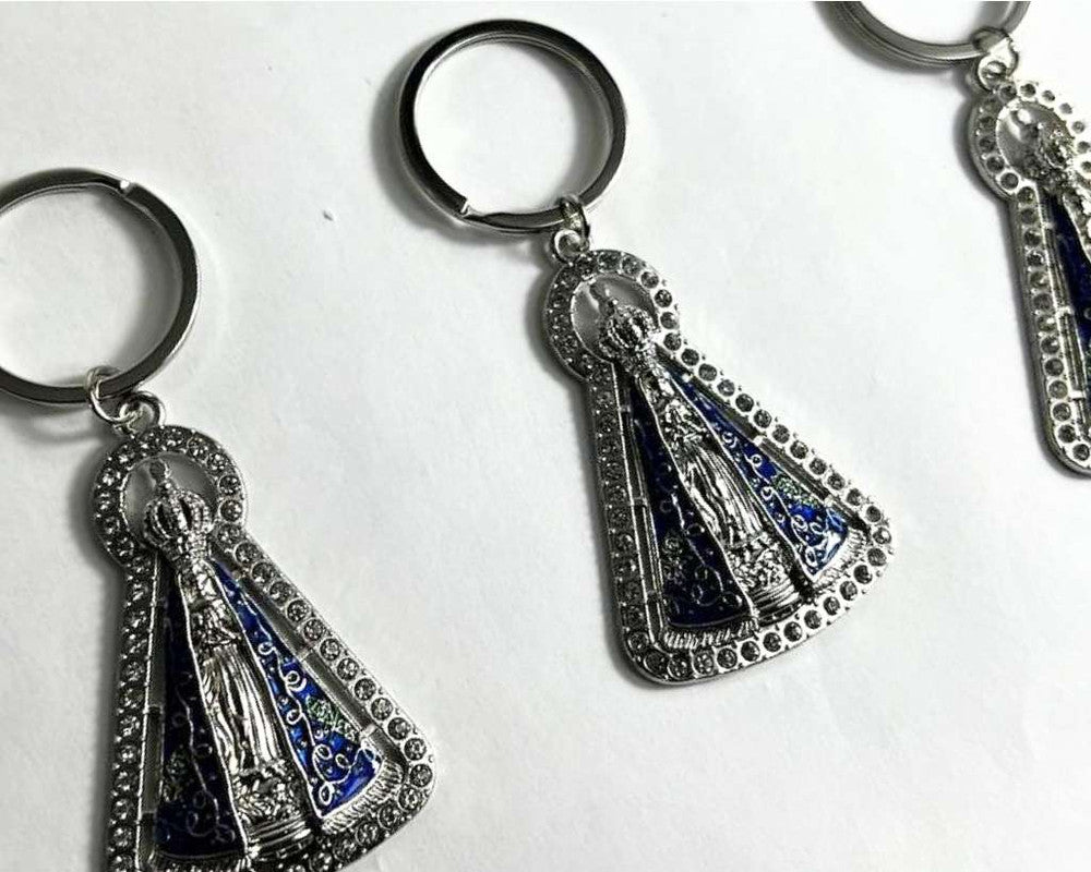 SILVER KEYCHAIN O. LADY APPARITIONS WITH RHINESTONES – Set of 12