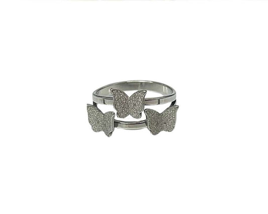 SILVER STAINLESS STEEL  RING 3 BUTTERFLY DIAMOND- Set of 36