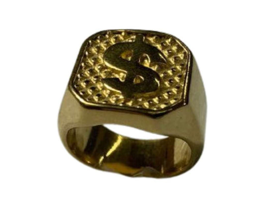 GOLDEN STAINLESS STEEL RING DOLLAR SIGN WITH TEXTURE – Set of  12